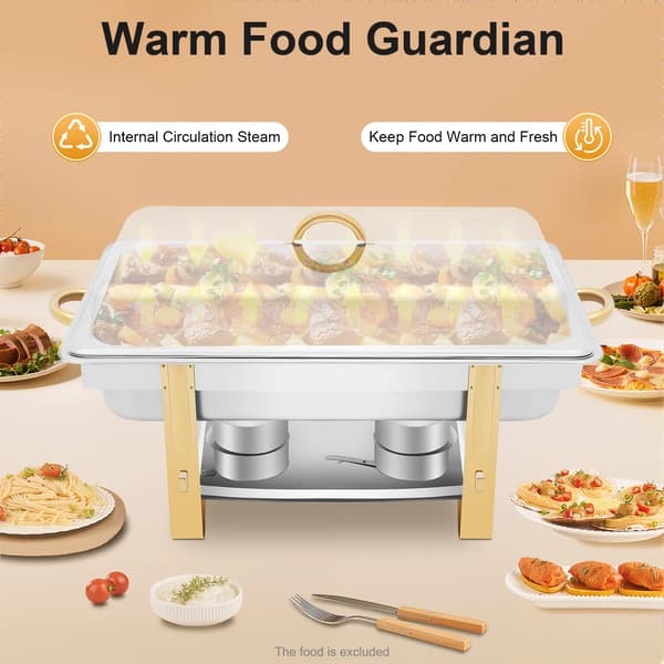 Buffetvarmer chafing dish - Rektangulær bordvarmer - 9 l - Rustfrit stål - Med låg og brænderholdere - Sølv