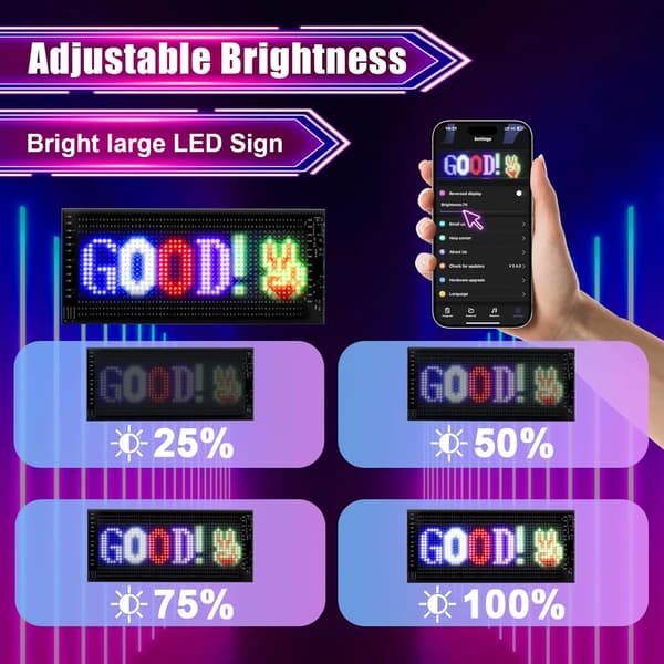 RGB LED-rulleskilt - Programmerbart LED-matrixpanel - 12 × 48 cm - Bluetooth - Appstyret - USB - Fleksibelt