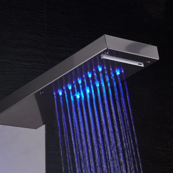 LED Regnbruser Panel - Bruserkolonne Med Vandfald - Digital Temperaturdisplay - SPA Kropsmassage Jets - 304 Rustfrit Stål - Sort