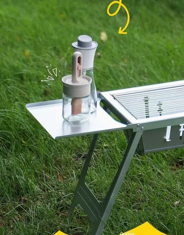 Bærbar kulgrill - Sammenklappelig grill - Rustfrit stålnet - Ekstra kraftig - Rektangulær - Camping og picnic - Grå