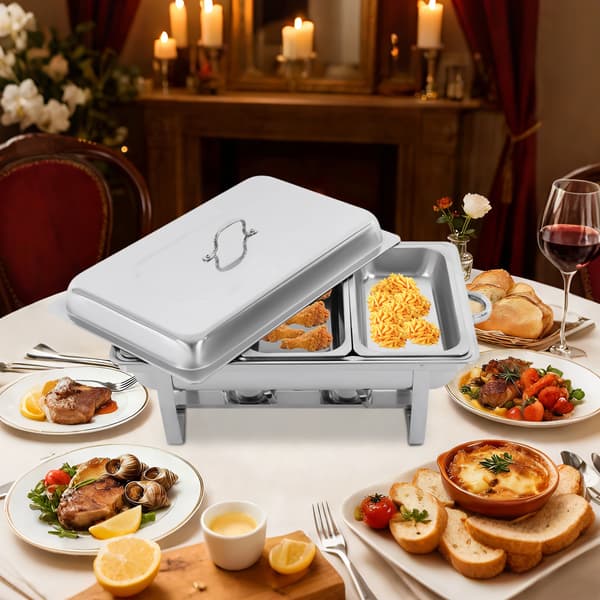 Buffévärmare - Chafing dish - Rostfritt stål - Rektangulär - Med lock - 3 fack