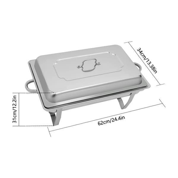 Buffetvarmer - Chafing Dish - Rustfrit Stål - Rektangulær - Alkoholopvarmning - Varmebevarende Låg - Bærehåndtag - Sølv