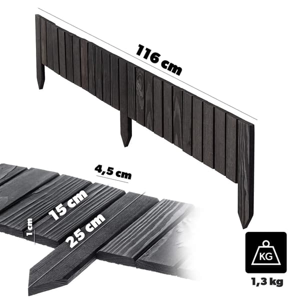 Havepalisade - Trækant til græsplæne - Nedslået montering - Let at samle - 15 x 116 cm - Grå