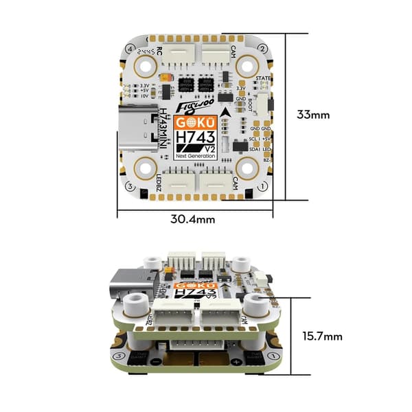 FPV Drönare Flight Controller ESC Stack - H743 Pro Mini - 20x20 mm - AM32 45A 32-bit 128K - För FPV Racingdrönare - 45A Stack