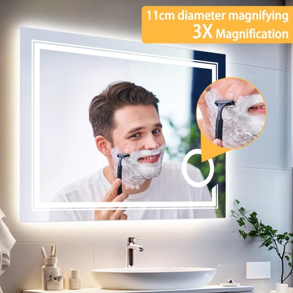 LED badrumsspegel - Väggmonterad sminkspegel - Rektangulär 60x80 cm - 3x förstoring - Imfri - Splittersäker - Stark belysning
