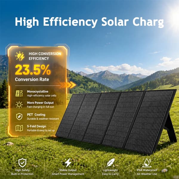 300W solpanel - Bærbart foldbart solcellepanel sæt - Vandtæt - Nødstrøms oplader - Til camping og autocamper - Til power station og off grid