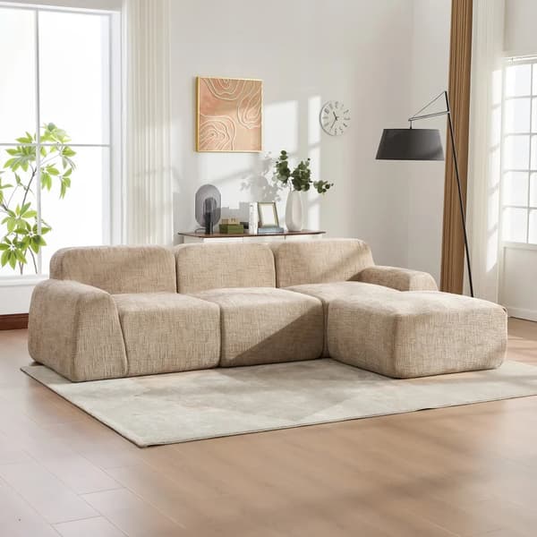 Modulsoffa - L-formad vardagsrumssoffa - Chenil - 3-sits - Flyttbar - Halkfri undersida - Khaki