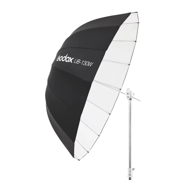 Paraplyreflektor - UB-130W - 130 cm - Hvid/sølvreflekterende - Med diffusorovertræk - Til studiebelysning