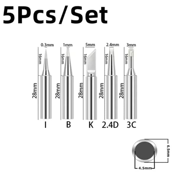 Lödspetsset - 900M-lödspetsar - 5-pack - Ren koppar - Silver