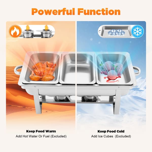 Buffetvarmer - Chafing Dish - Rustfrit stål - Rektangulær - Med låg - 3 rum - Til catering & restaurant