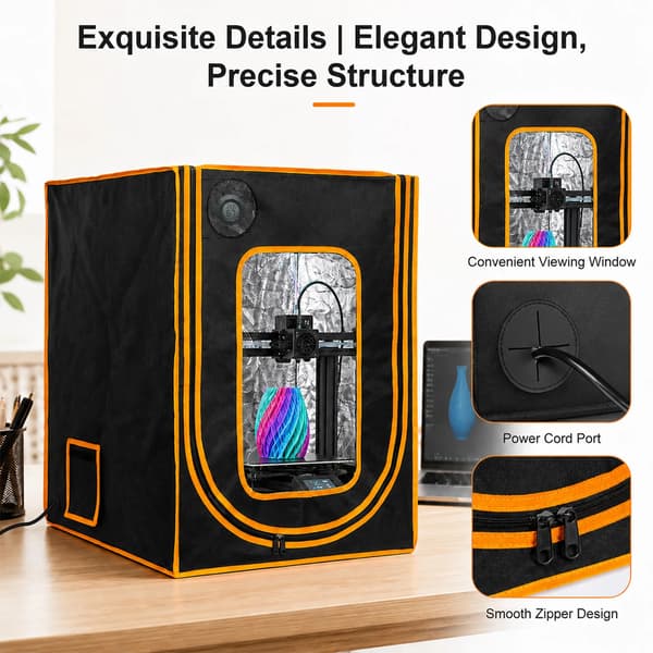 3D-printerkabinet - 3D-printerkappe - LED-belysning - Konstant temperatur - 52 x 60 x 72 cm - Sort