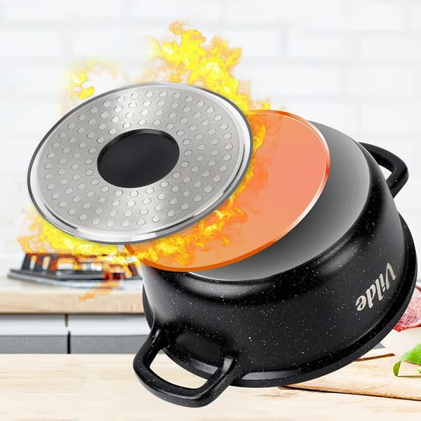 Gryde - Granitgryde - Glaslåg - 16 cm - 1,2 l - Metal - Sort