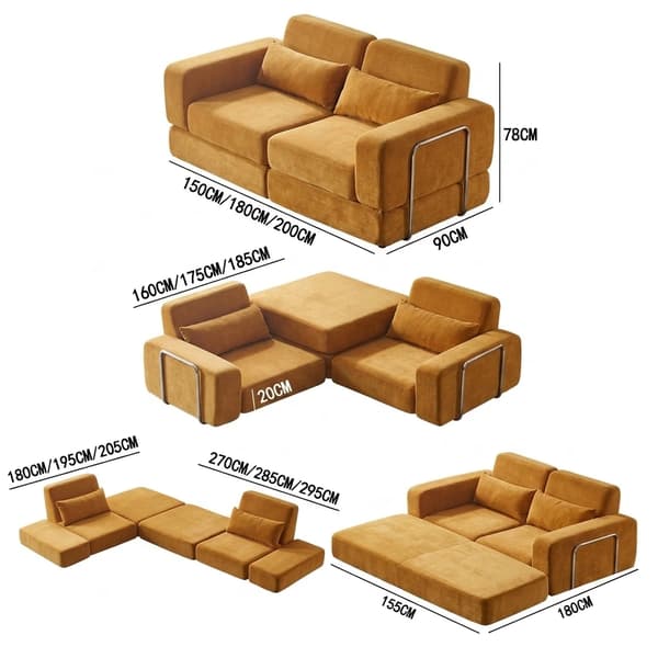 Fällbar bäddsoffa - Modulär 4-i-1-soffa - L-formad - 1,8 m - Kuddrygg - Ingefärsgul