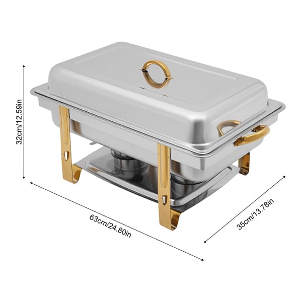 Buffetvarmer chafing dish - Rektangulær bordvarmer - 9 l - Rustfrit stål - Med låg og brænderholdere - Sølv