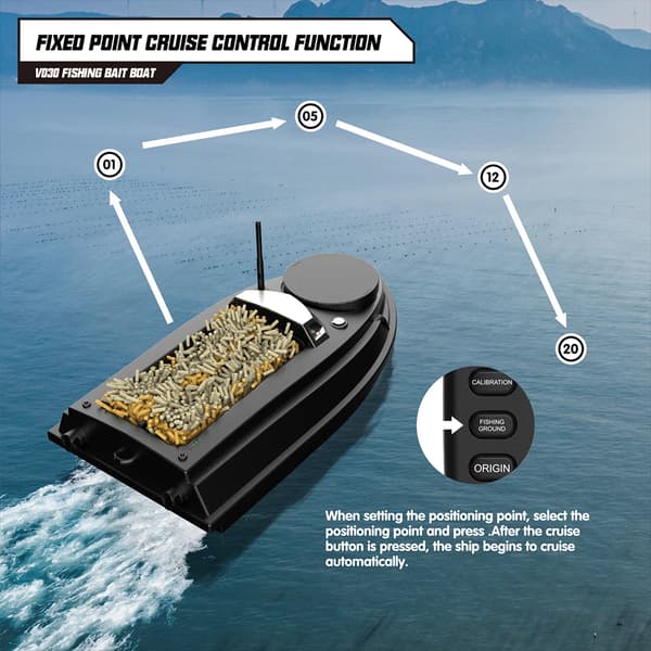 Foderbåd til karpefiskeri - V030 agnbåd - Basisversion - ABS - 12 V - Stor model