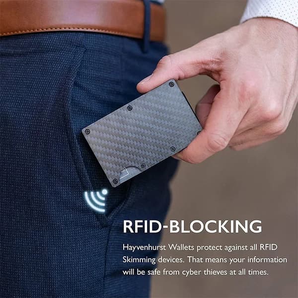 Slank pung - Kortholder til mænd - RFID-beskyttelse - Kulfiberlook - Sort - Polyester
