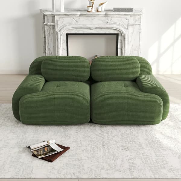 2-sitssoffa - Vardagsrumssoffa - 208 cm - Böjda armstöd - Halkfri undersida - Elastisk klädsel - Manchester - Grön