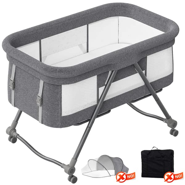 Baby rejseseng - Tremmeseng - Sammenklappelig - 0–12 Måneder - Polstret - Basic - Grå