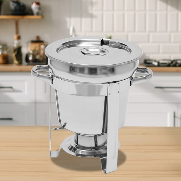 Buffetvarmer i rustfrit stål - Chafing dish 7 l - 201 rustfrit stål - Med brænderholder - Til buffet & catering - Sølv