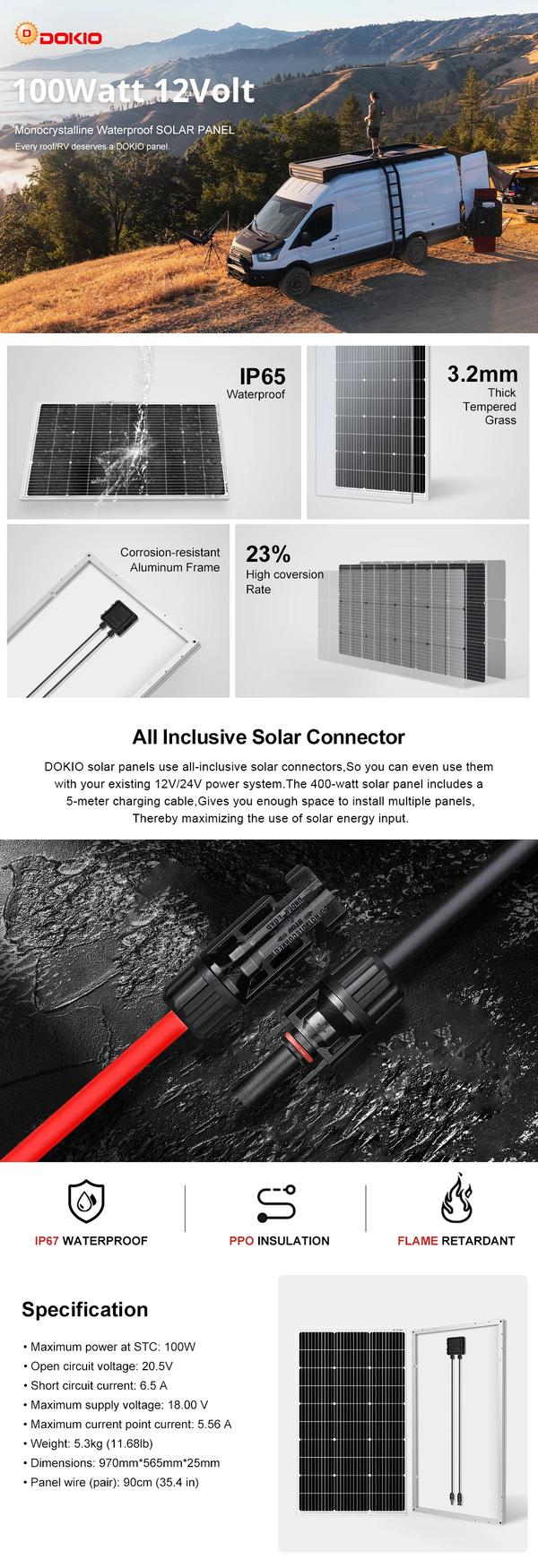 Solcellepaneler - 200W Sæt - 2x100W Paneler - Ikke Fleksibel - Ikke Foldbar - Sort
