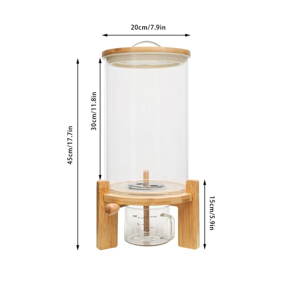 Korn- og müslidispenser - Rund bordbeholder - 7,5 L glas rustfrit stål bambus - Lufttæt tørvareopbevaring - Til ris nødder kaffe slik dyrefoder - Klar