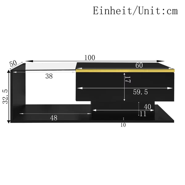 Sofabord - Sidebord - 100 cm - Højglanssort - Spånplade variant 1 - Glaspanel - LED-lyseffekt