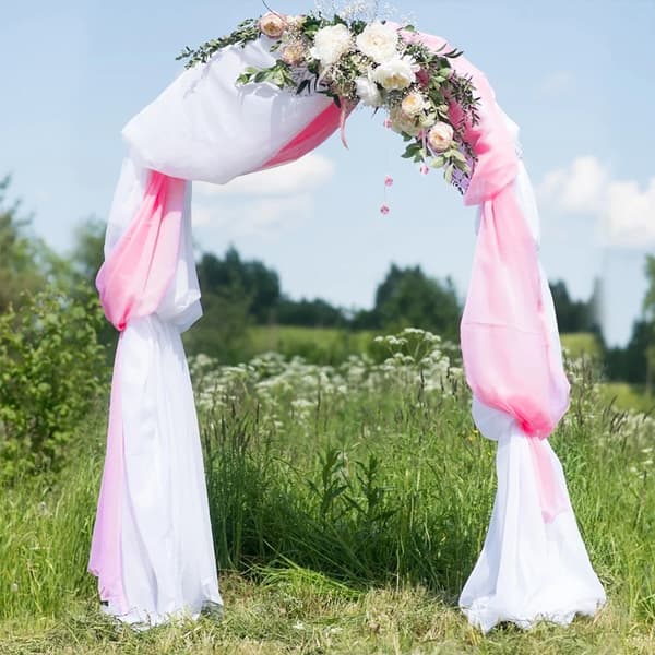 Bröllopsbågedraperi - Bakgrundsgardin - 70×550 cm - Halvtransparent 1–40% - 100% polyester - Elastisk drapering - 1 panel - Vit och rosa