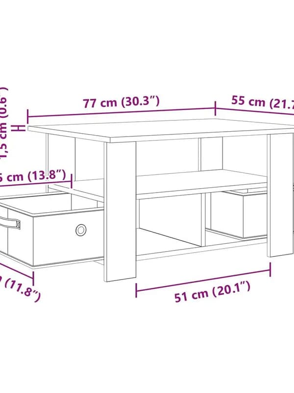 Sofabord - Stuebord - 77 x 55 x 42 cm - Trækomposit med egetræslook - Rektangulær - Sort