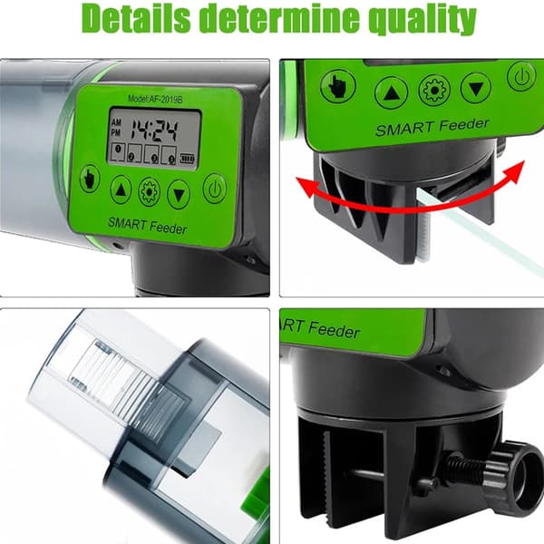 Automatisk fiskmatare - Akvarium foderautomat - Programmerbar timer - LCD-display - 3 matningslägen - 200 g kapacitet
