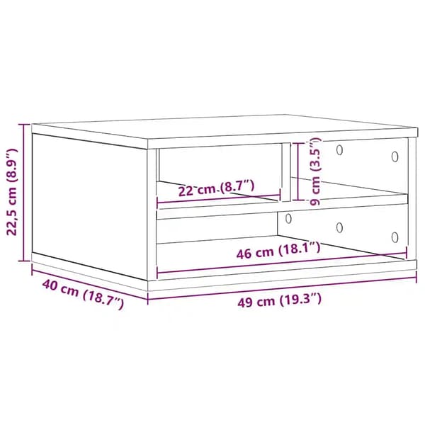 Printerbord - Printerstativ - Robust træfiberplade - Moderne rustik stil - 49 x 40 x 22,5 cm - Sort eg