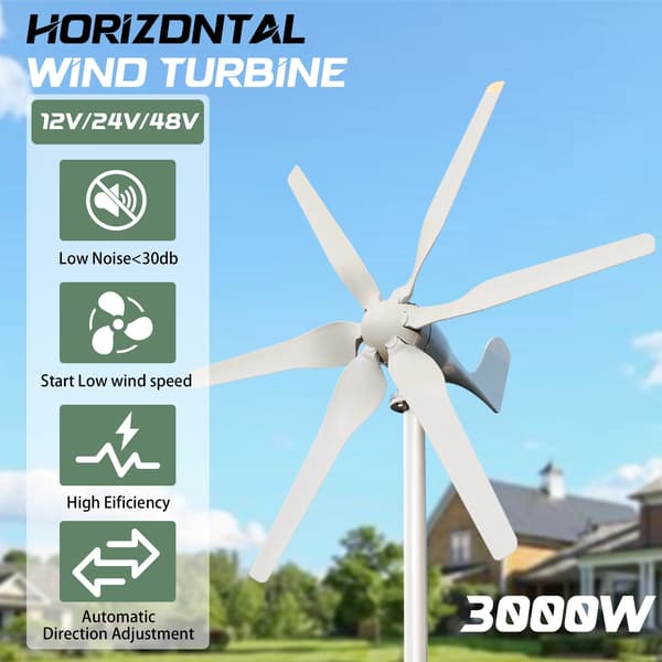 Vindmølle - SP-3000 Vindgenerator - 3000W Effekt - 12V Offgrid System - Med MPPT Controller - Husstand Strømforsyning