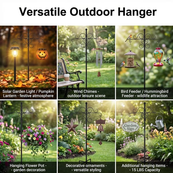 Fuglefoderstang til haven - Blomsterdesign - 2,4 m - 1 stk. - Base med 5 huller - Plante- og havepynt