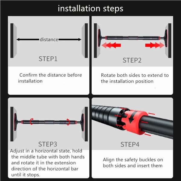 Chinsstång/Pull up bar för dörrkarm - Justerbar Stång - 65–100 cm - Stål - För Chins/Pull-ups & Situps - Vit