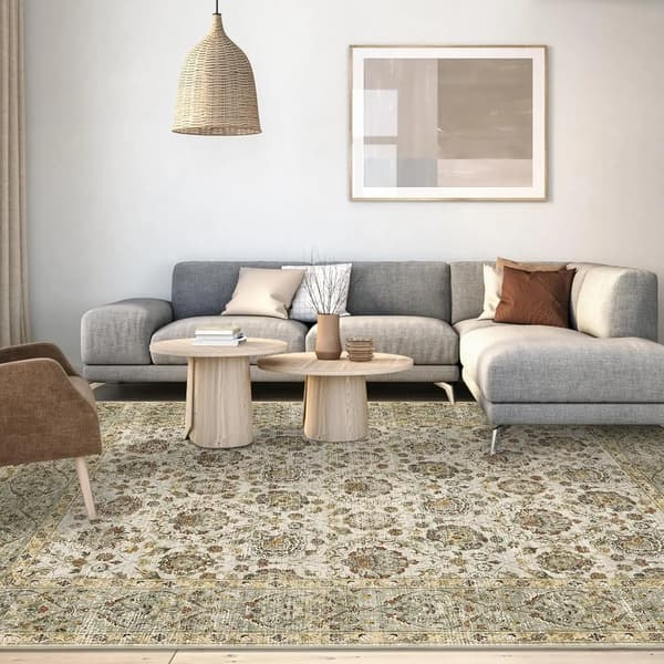 Vaskbart Tæppe - Rektangulær Boho - Skridsikker Gummibagside - Maskinvask - Polyester 100% - 200x290 cm - Lysegrøn