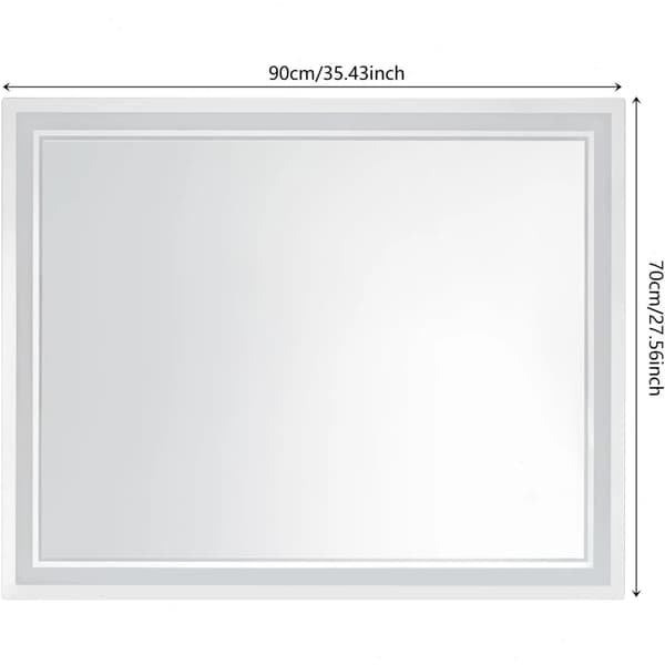 LED badrumsspegel - Väggspegel - 90 x 70 cm - Rektangulär - Imfri - IPX4 - Vit