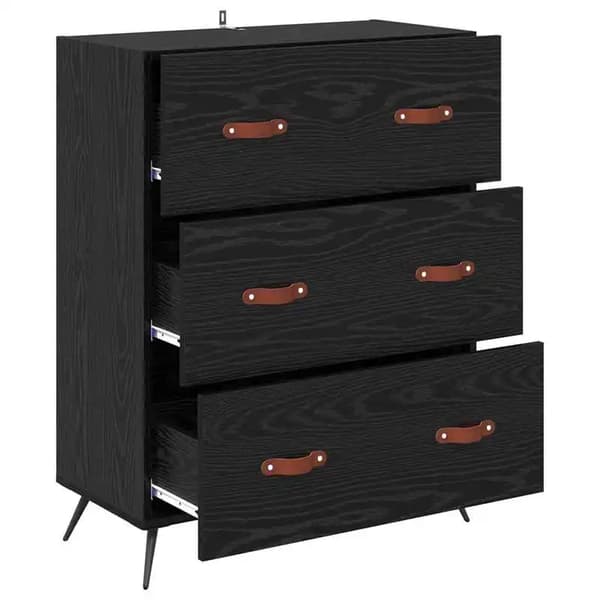 Kommode i egetræ - Skuffekommode - 69,5 x 34 x 90 cm - Trækomposit - Til opbevaring af småting - Sort