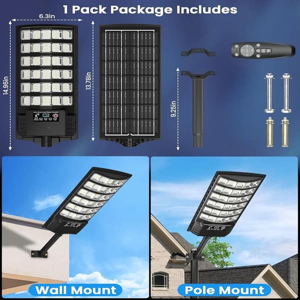 Solcellslampa för utomhusbruk - Solcellsdriven gatubelysning - LED - Rörelsesensor - Skymningssensor - IP65 - 1-pack