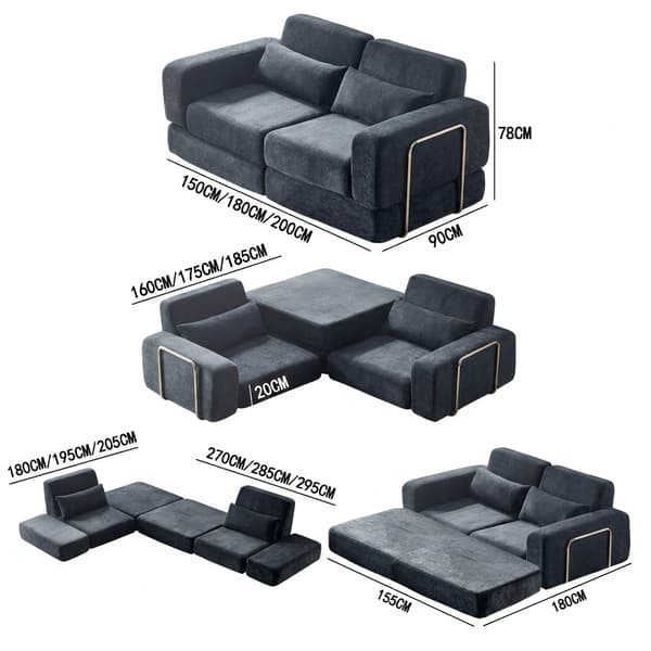 Fällbar bäddsoffa - Modulär L-formad design - 4-i-1 - 1,8 m - Kuddrygg - Mörkblå
