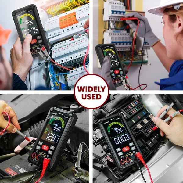Digital multimeter - True RMS multimeter - 10000 counts - Auto range - Smart og manuel tilstand - NCV test - Lommelygte - Bærbar - Sort
