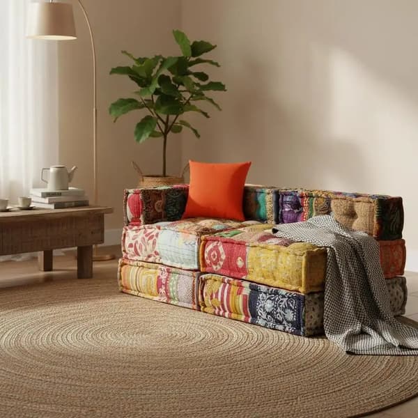 Modulär 2-sits sittpuff - Soffpall plast - Patchworkdesign - 140 x 70 x 58 cm - Röd