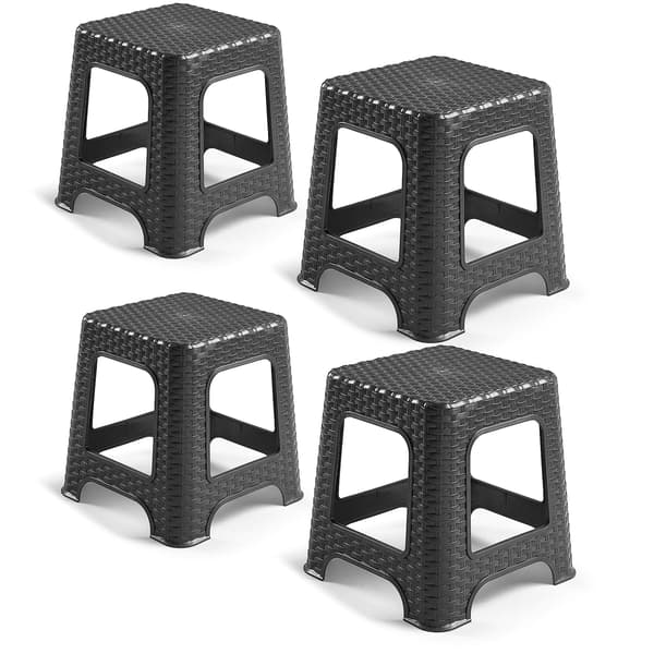 Plaststolar med rottingdesign - Modell Rattan - 4-pack - Mörkgrå