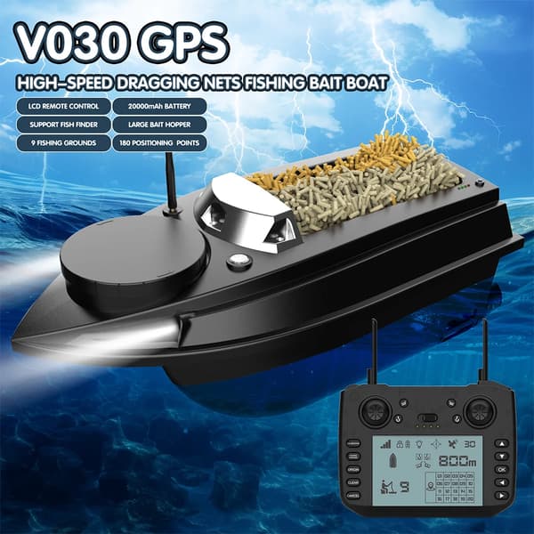Foderbåd til karpefiskeri - V030 agnbåd - Basisversion - ABS - 12 V - Stor model