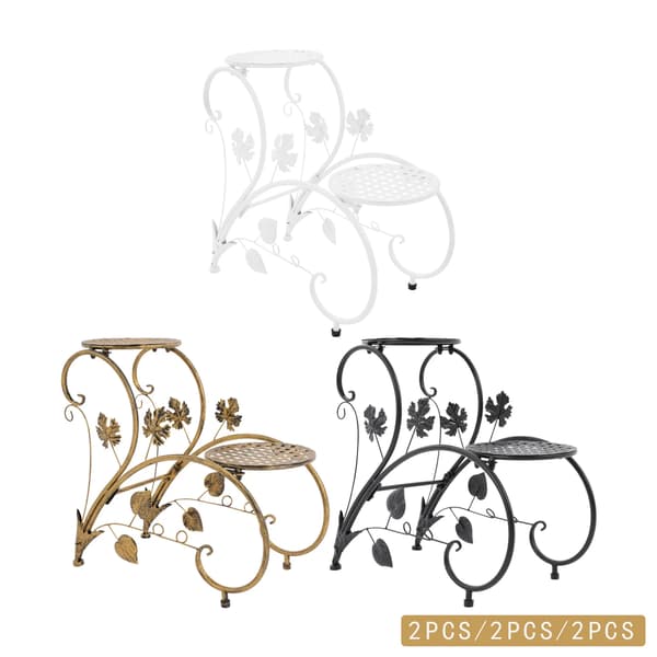 Växtställ - 2-vånings blomsterställ i metall - 2-pack - 45×20×41 cm - Montering krävs - Vit