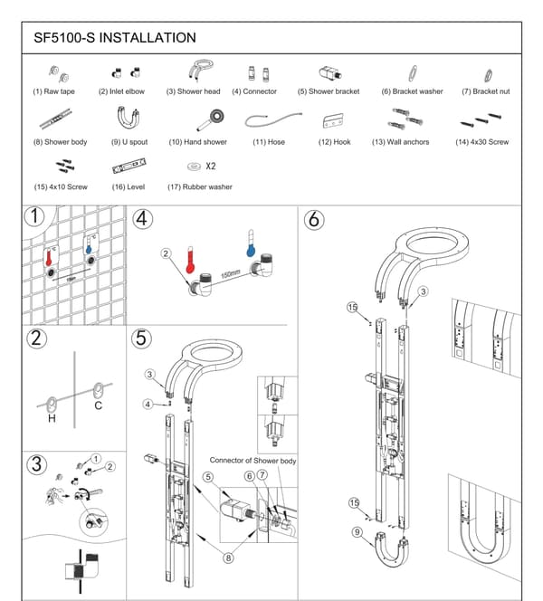 Väggmonterad duschpanel - Duschsystem - LED-display - Vattenfall - Dubbelgrepp Varm/Kall - Aluminiumlegering - Mässingsventil - Grå