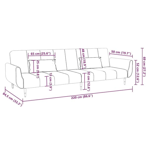2-sits bäddsoffa - Sammetsoffa - Justerbart ryggstöd - 2 kuddar - 220×84,5×69 cm - Armégrön