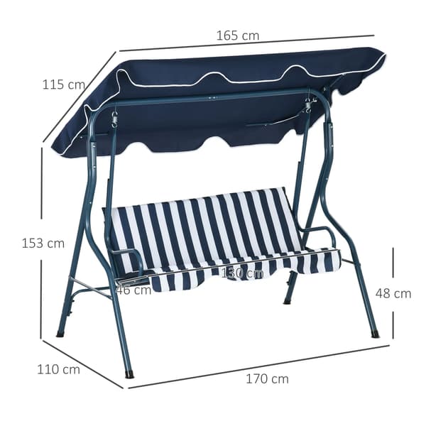 Trädgårdsgunga - Gungsoffa - Justerbart tak - 170×110×153 cm - Stål & Polyester - Blå