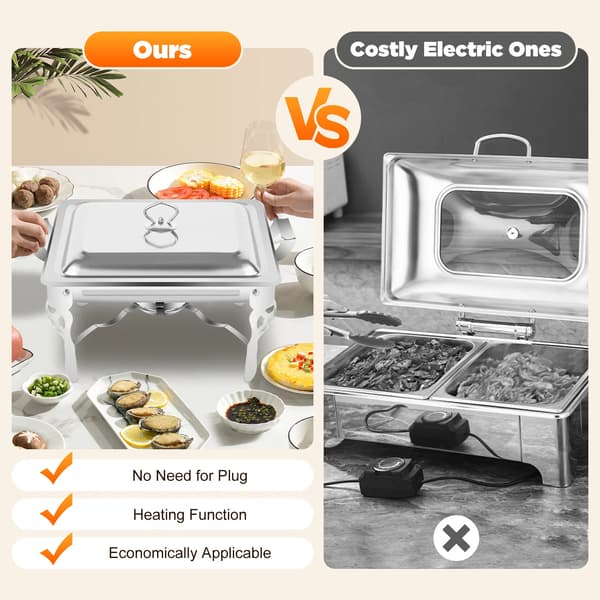 Chafing Dish - Buffetvarmer - Rektangulær - 6 L - Rustfrit stål - Med låg - Sølv