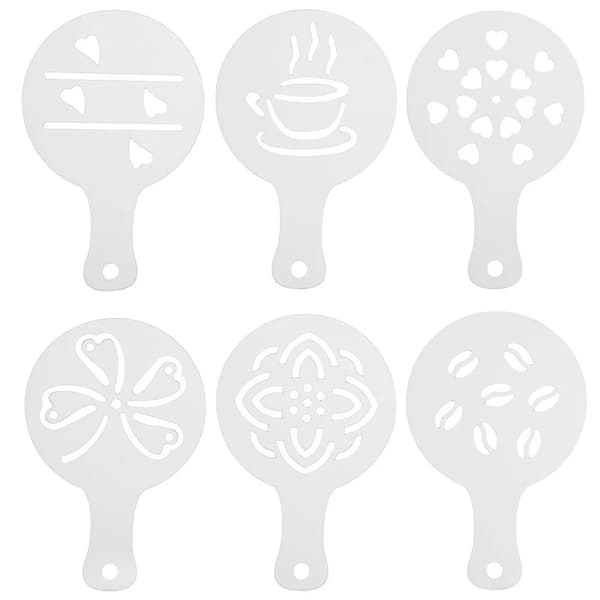Stencils til kaffe og desserter - Sæt med 6–8 dele - Plast - LFGB-certificerede - Hvide