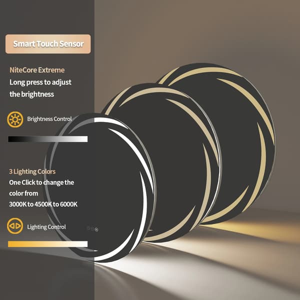 LED Badrumsspegel - Rund Väggspegel 60 cm - Bakbelyst - Imfri - Dimmbar - 3 Ljusfärger - Splittersäker