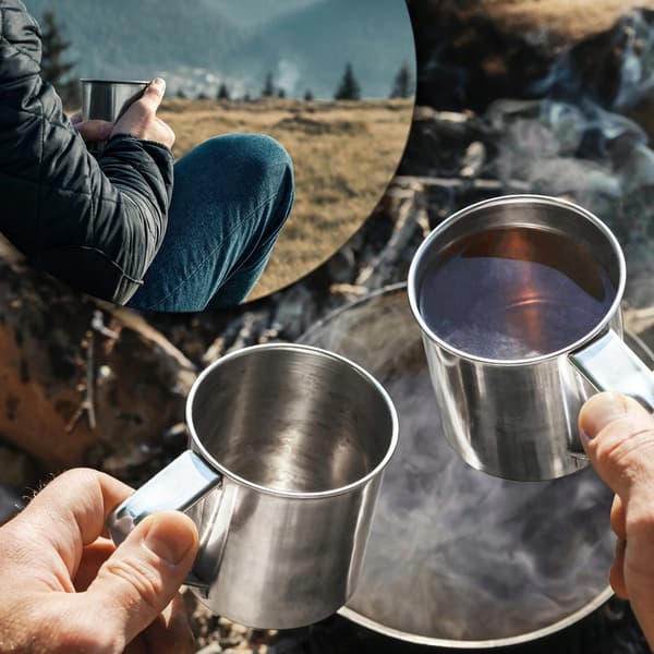 Stålmugg - Campingmugg/Resemugg - 500 ml - 2-pack - För utomhusbruk - Silver